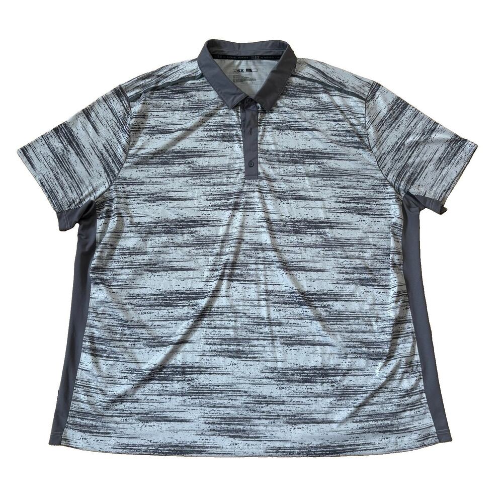 MSX by Michael Strahan Men's Gray Black Geometric Polo Shirt Short Sleeve 5XL